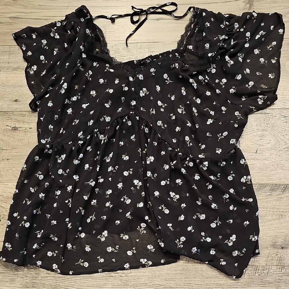 Torrid Black Floral Blouse